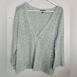 Eileen Fisher Womens Green V-Neck Textured Bell Sleeves  Alpaca Wool Blend 
Lrg‎